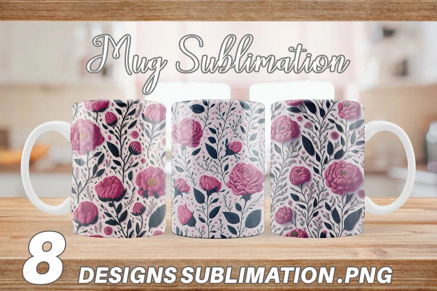 3D Vintage Wildflower Mug sublimation design product image 1