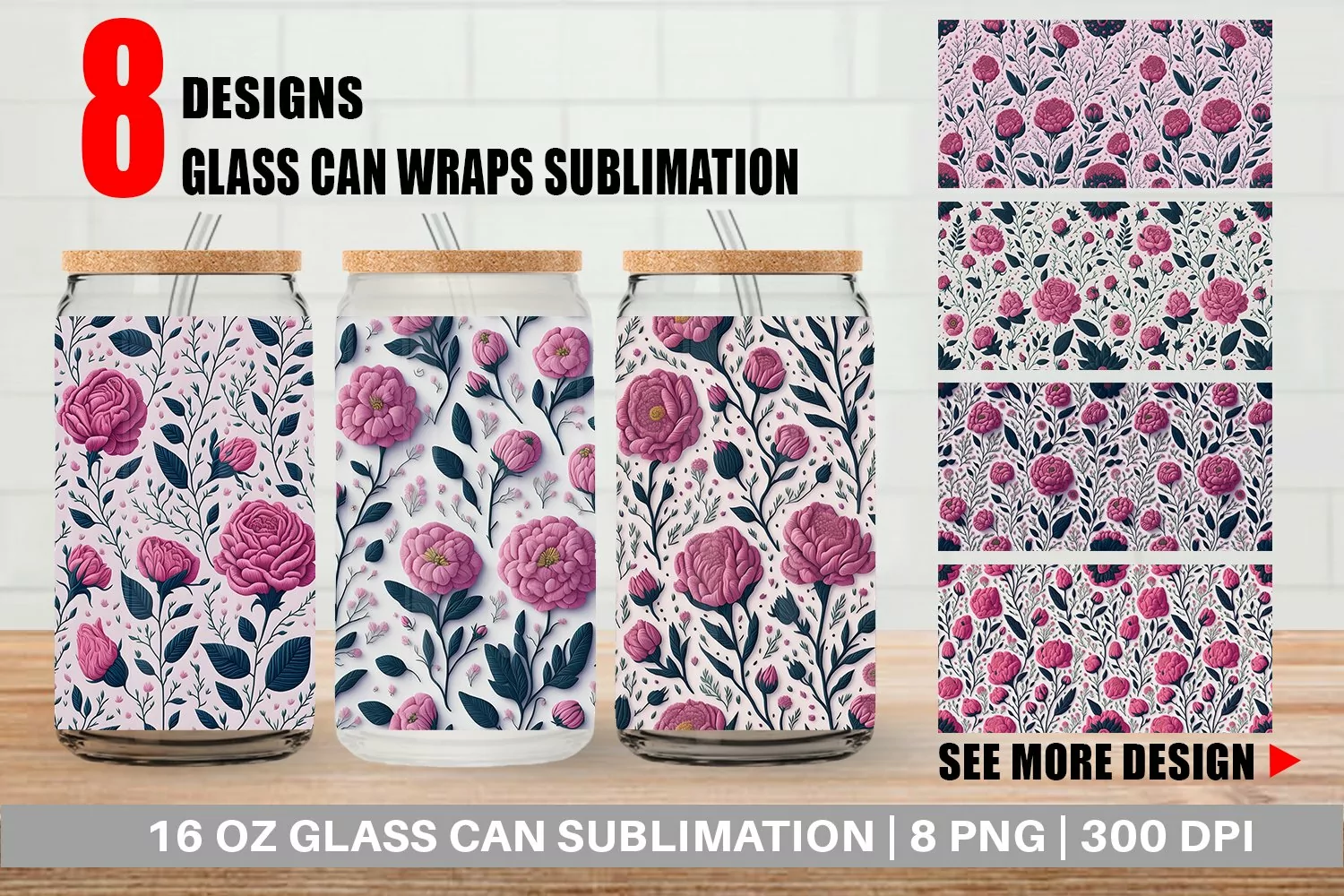 Glass Can Wraps 3D Vintage Wildflower product image 1