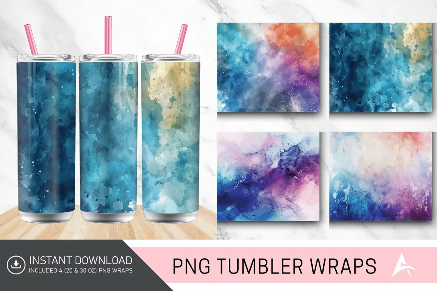 3D Watercolor Background Tumbler wrap product image 1