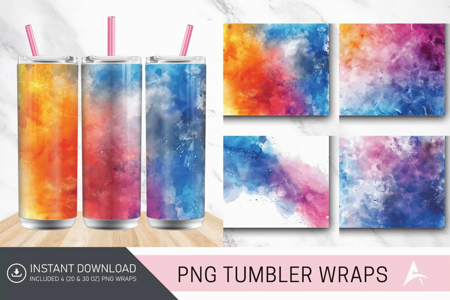 3D Watercolor Background Tumbler wrap product image 1
