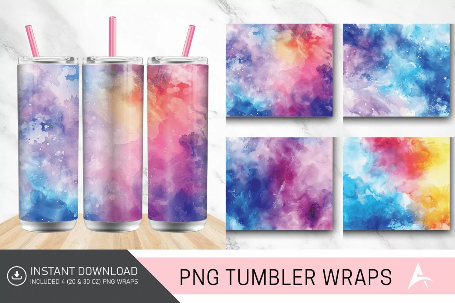 3D Watercolor Background Tumbler wrap product image 1