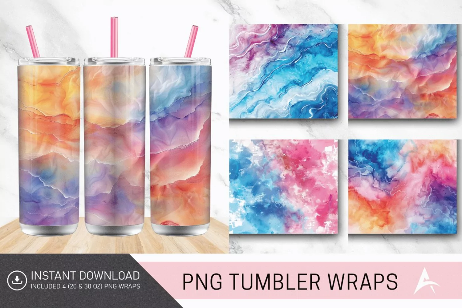 3D Watercolor Background Tumbler wrap product image 1