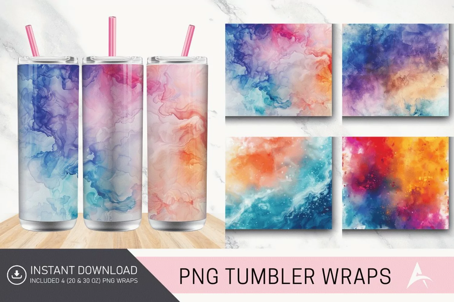 3D Watercolor Background Tumbler wrap product image 1
