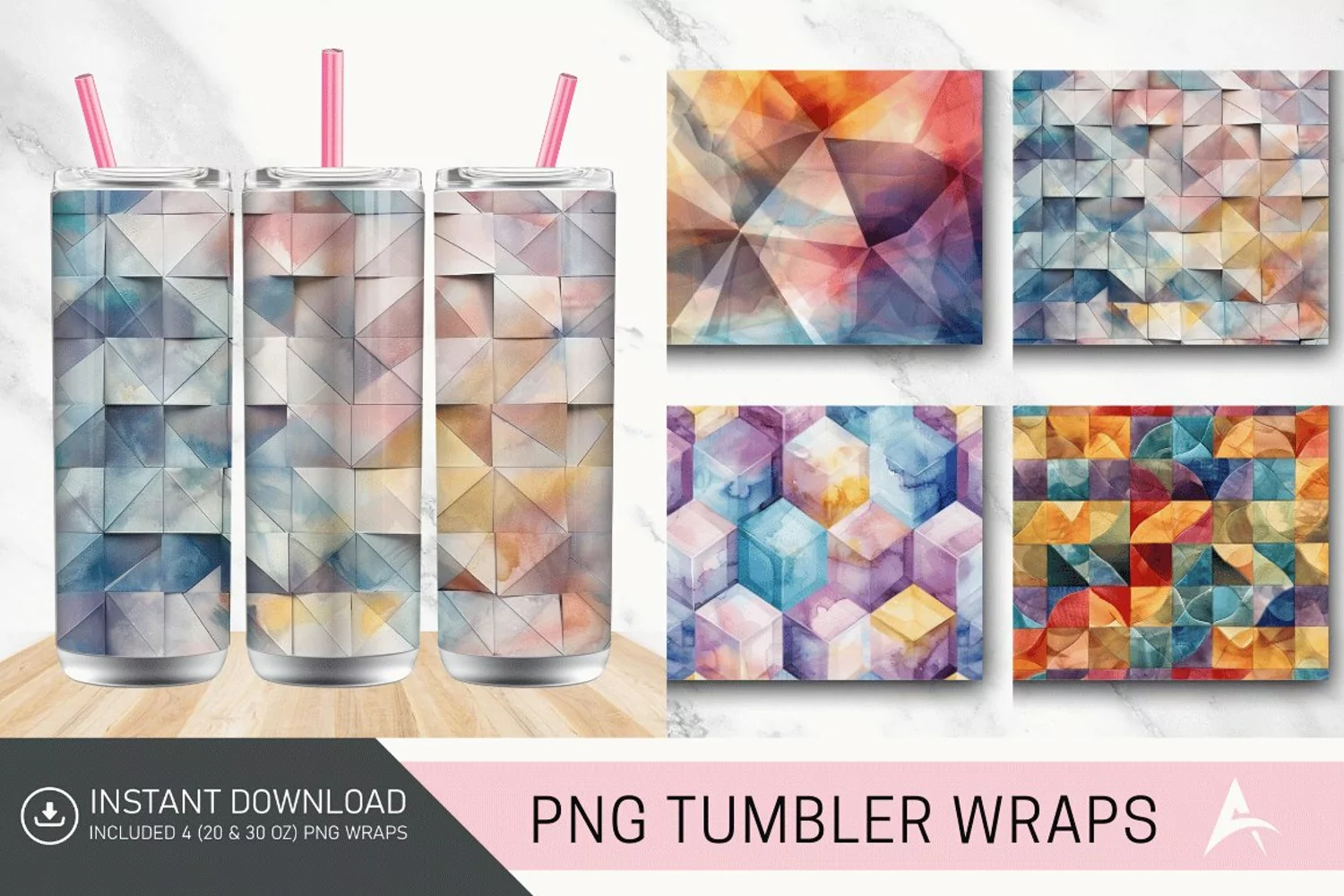 3D Watercolor Geometrical Tumbler Wrap product image 1