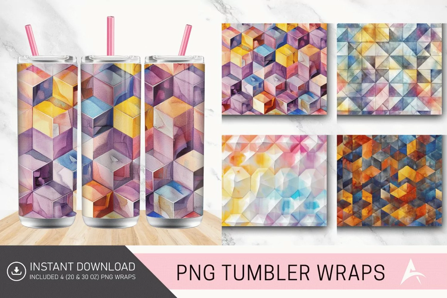 3D Watercolor Geometrical Tumbler Wrap product image 1