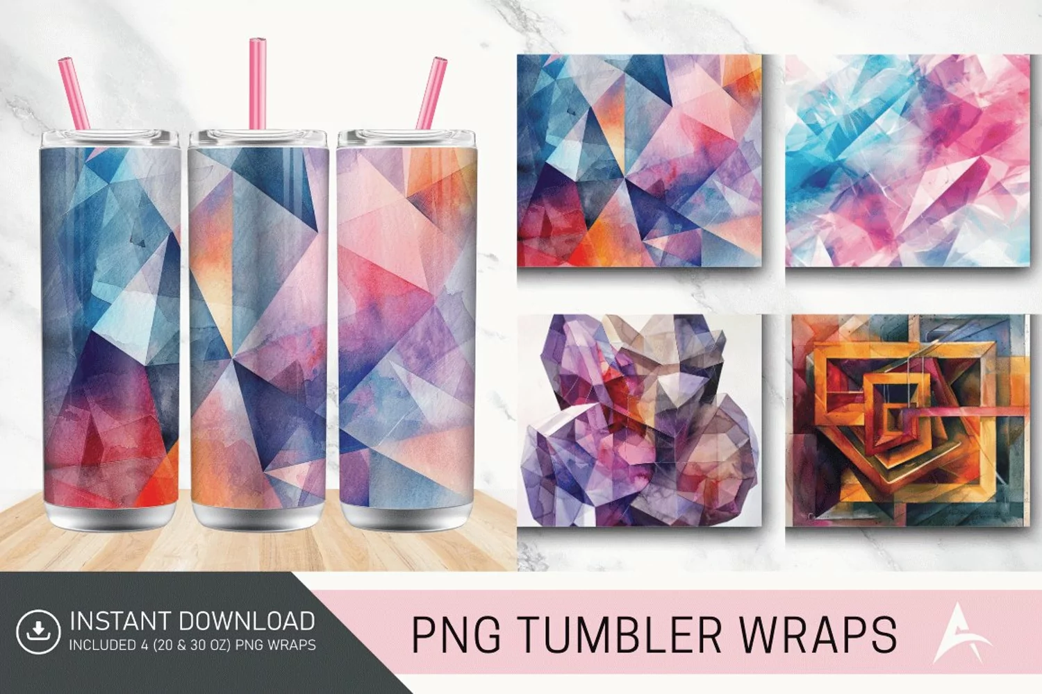 3D Watercolor Geometrical Tumbler wrap product image 1