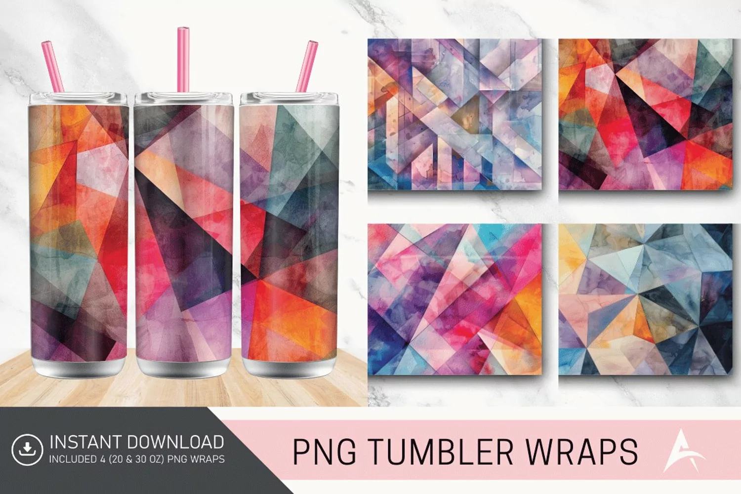 3D Watercolor Geometrical Tumbler wrap product image 1
