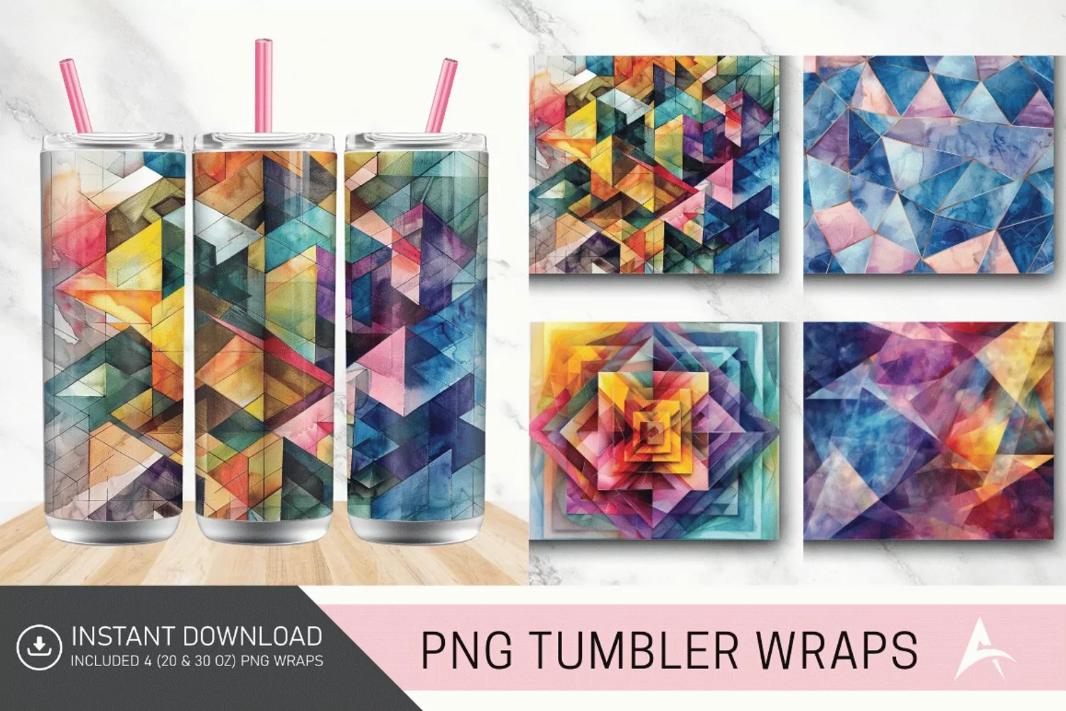 3D Watercolor Geometrical Tumbler wrap product image 1