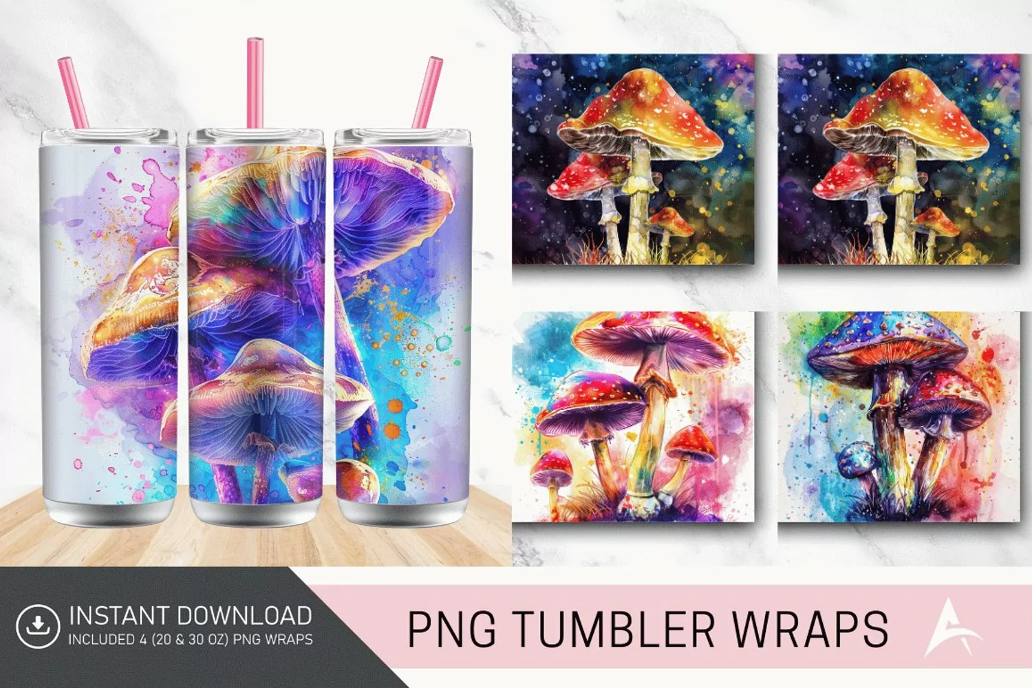 3D Watercolor Mushroom Tumbler wrap product image 1