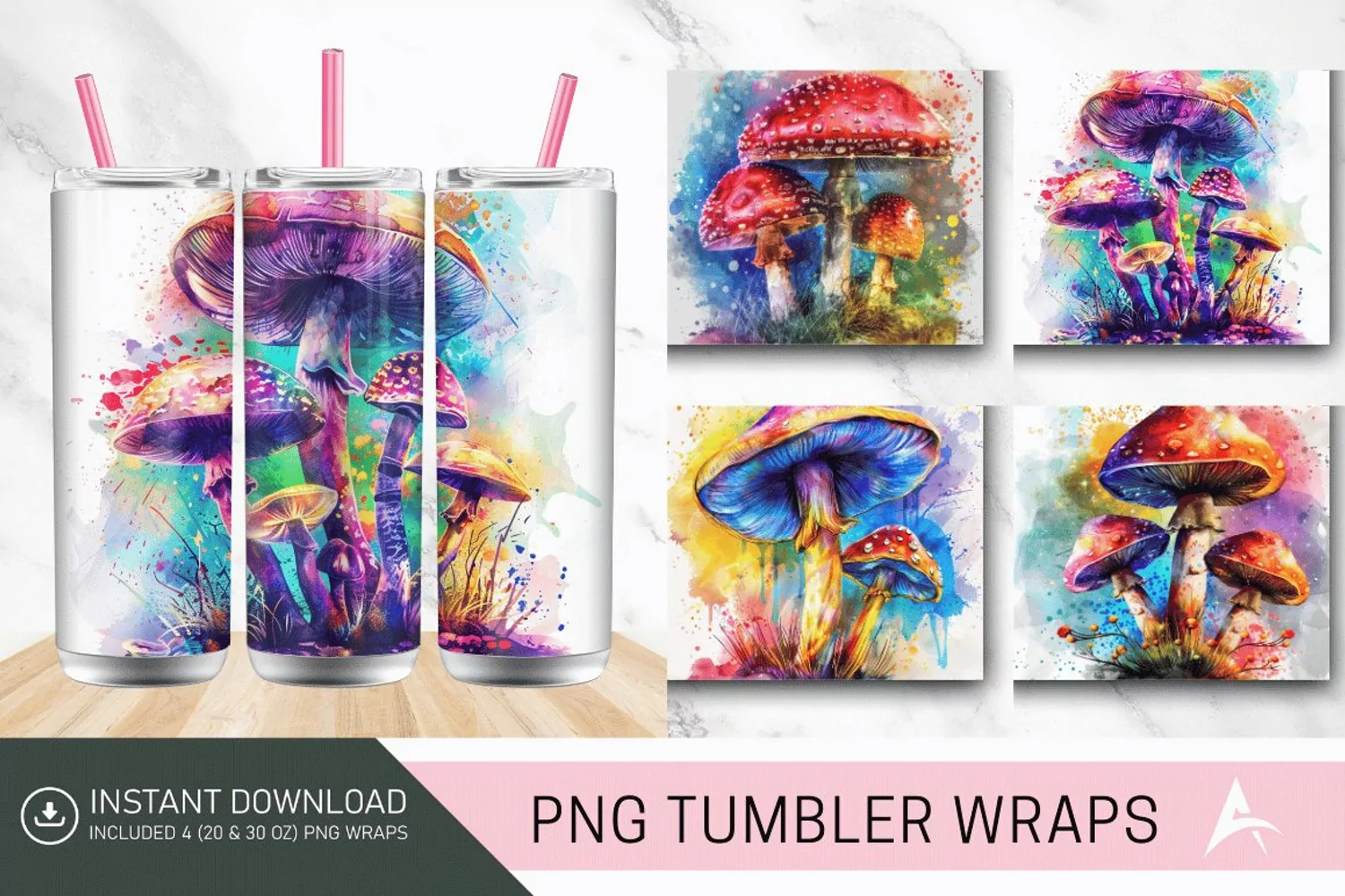 3D Watercolor Mushroom Tumbler wrap product image 1