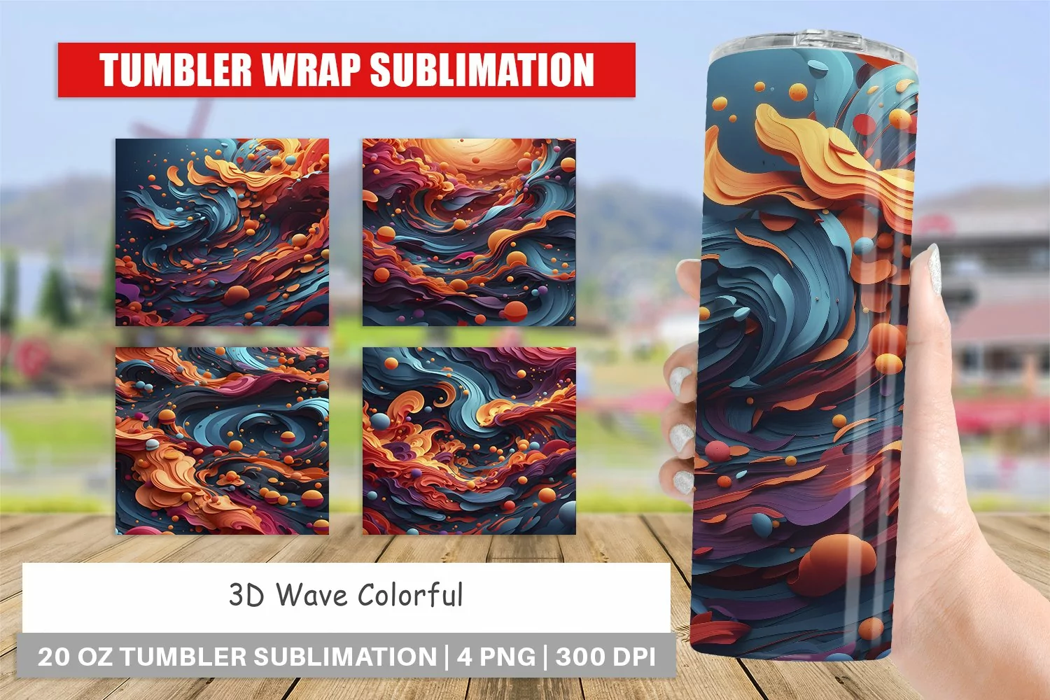Tumbler Sublimation Wrap 3D Wave Colorful product image 1