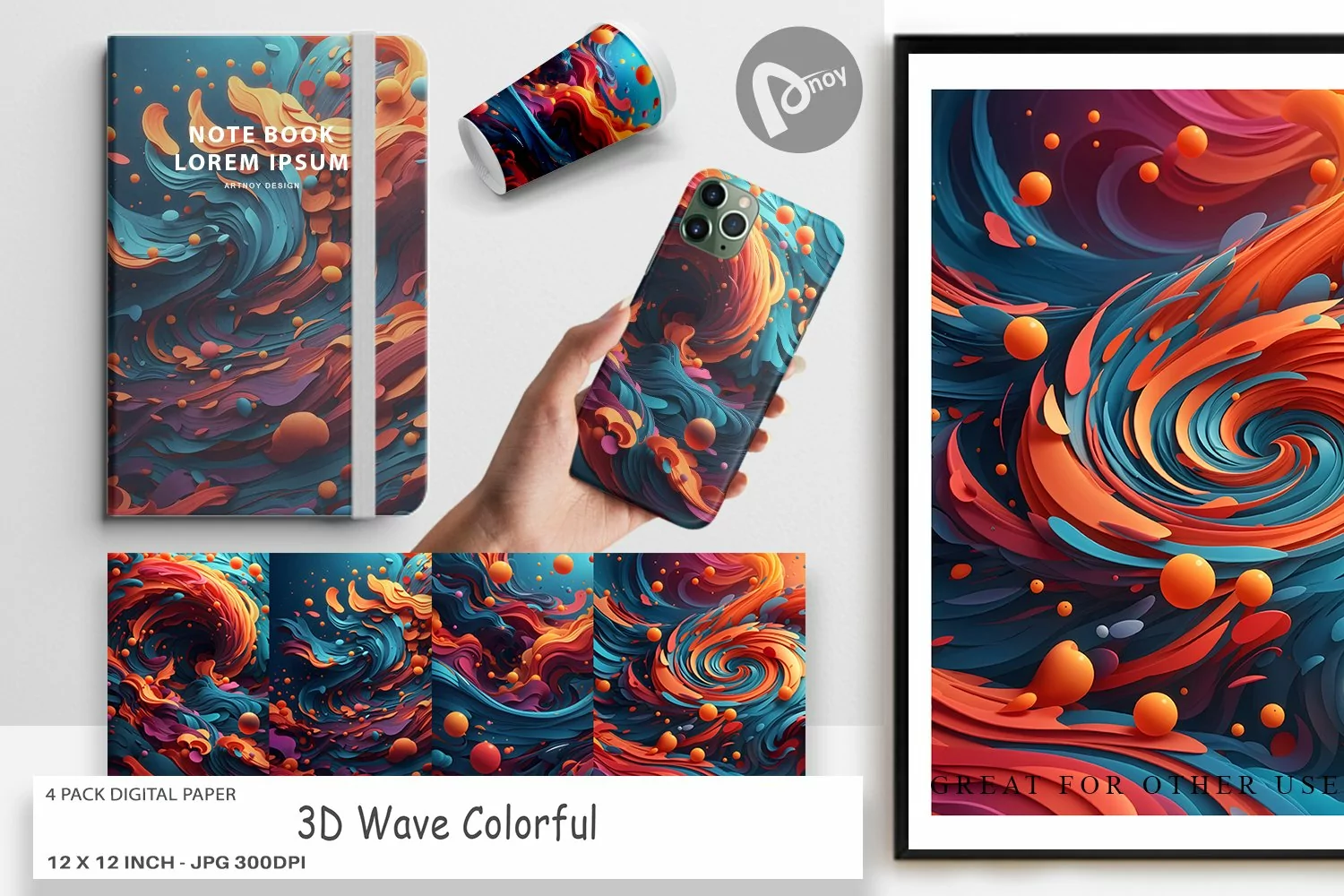 Digital Paper 3D Wave Colorful product image 1
