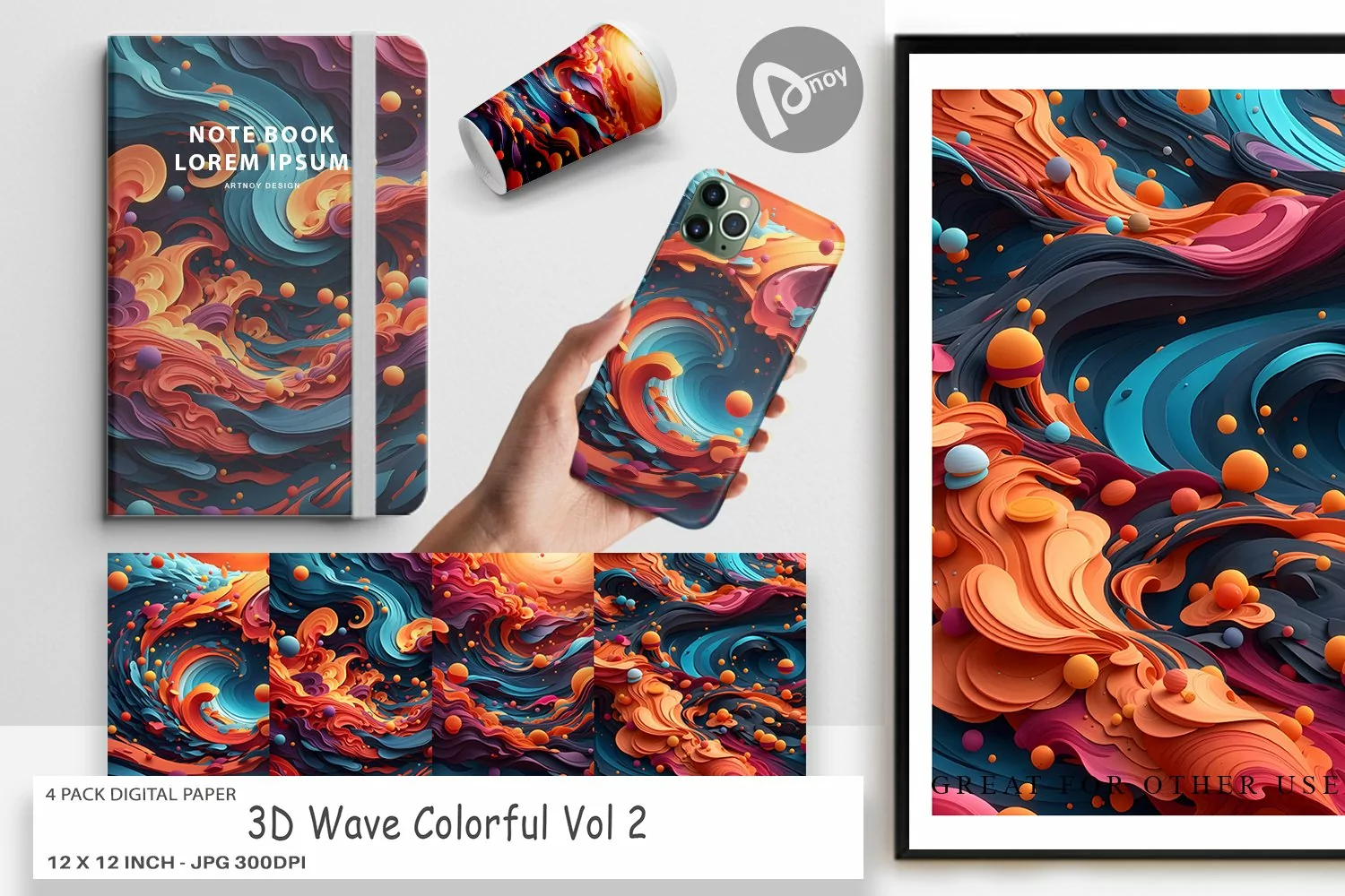 Digital Paper 3D Wave Colorful product image 1
