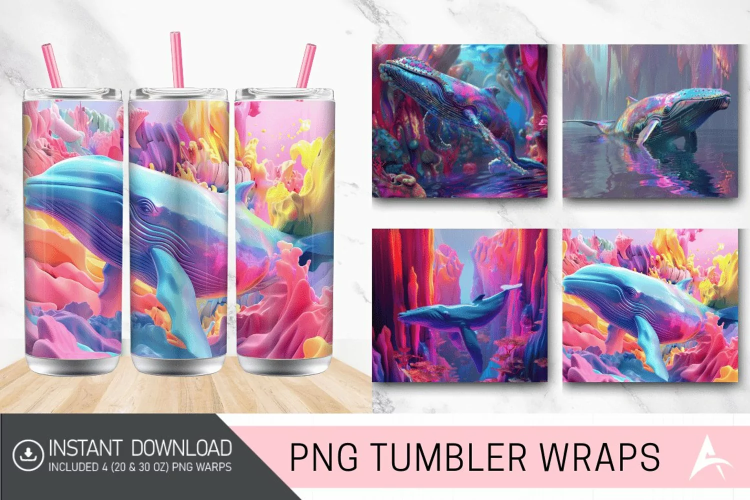 3D Whale Color Odyssey Tumbler wrap product image 1