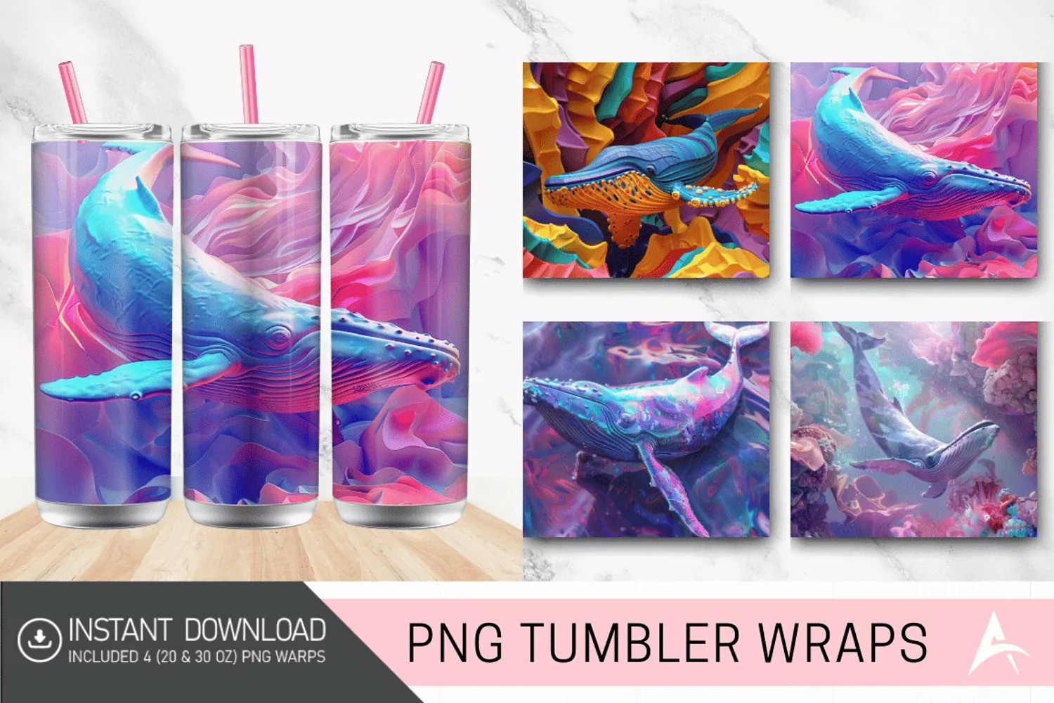 3D Whale Color Odyssey Tumbler wrap product image 1