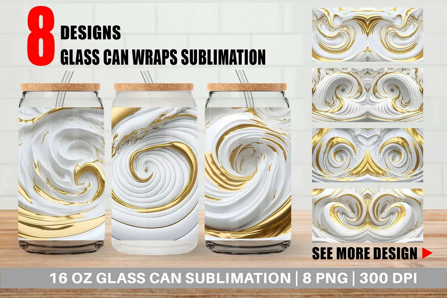 3D Whirlpool White Gold Glass Can Wraps product image 1