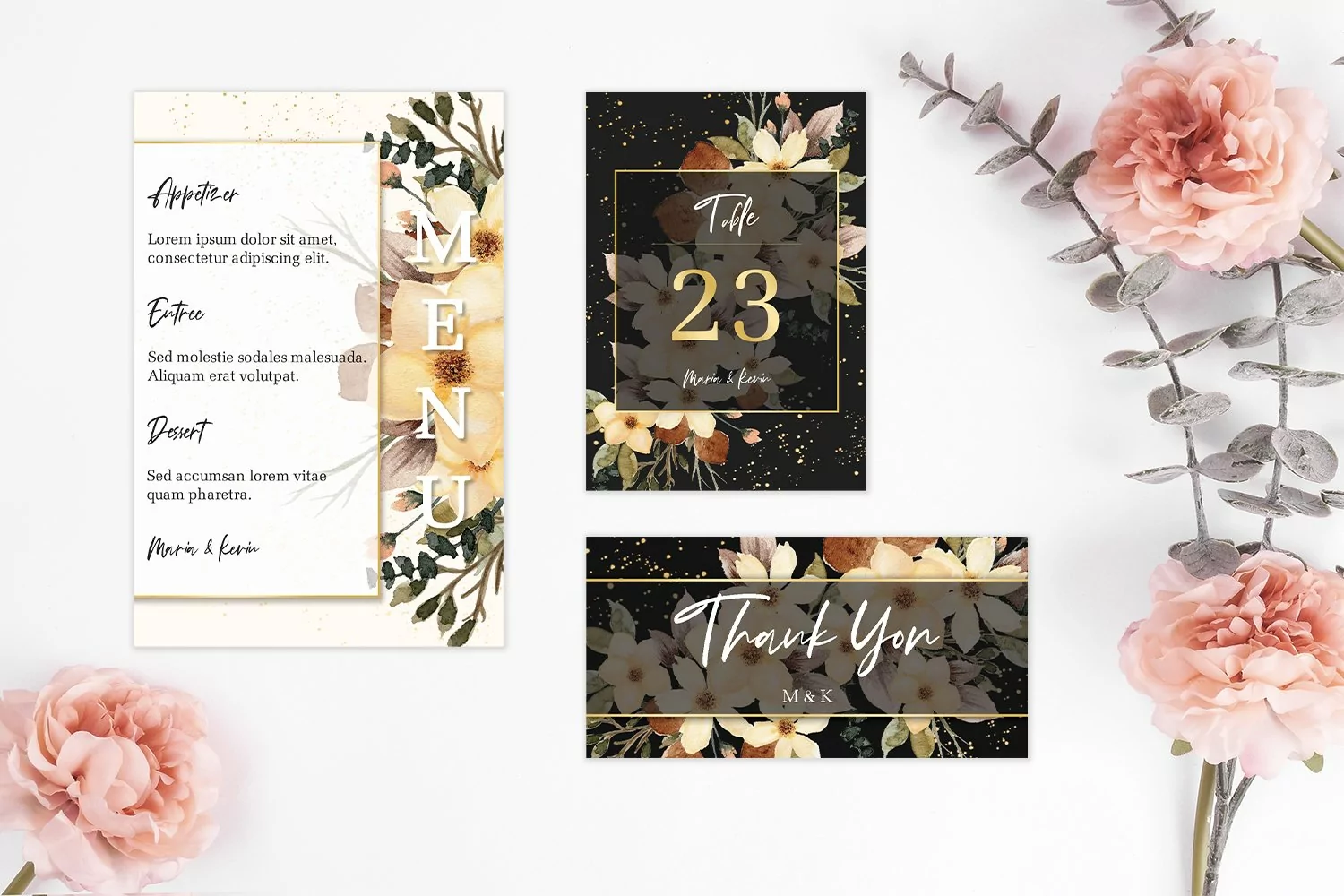 Elegant Black And Gold Floral Wedding Invitation Set product image 1