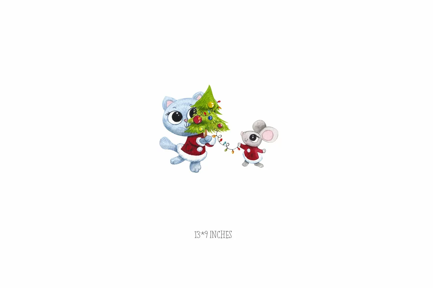 Illustration of a Christmas Kitten with a Christmas tree product image 1