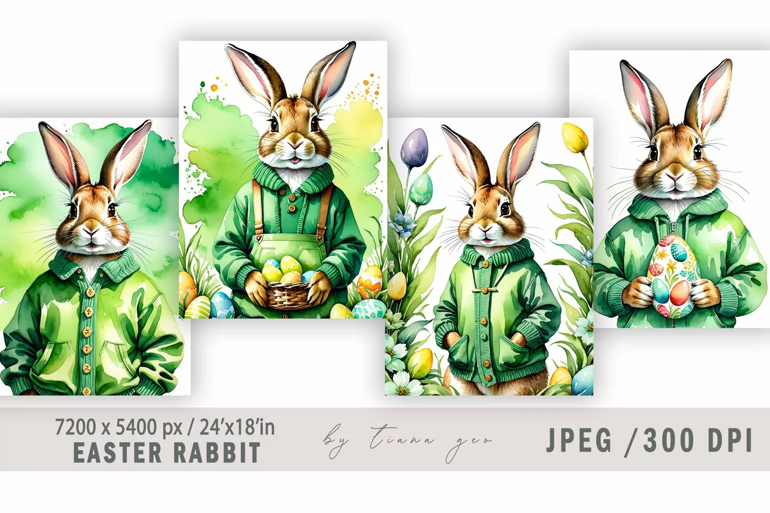Easter bunny vintage illustration for greeting cards- 4 Jpeg product image 1