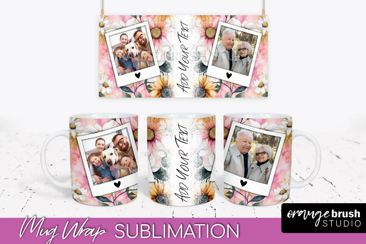 Add Your Photo Mug Wrap -Floral Mug Sublimation Design product image 1