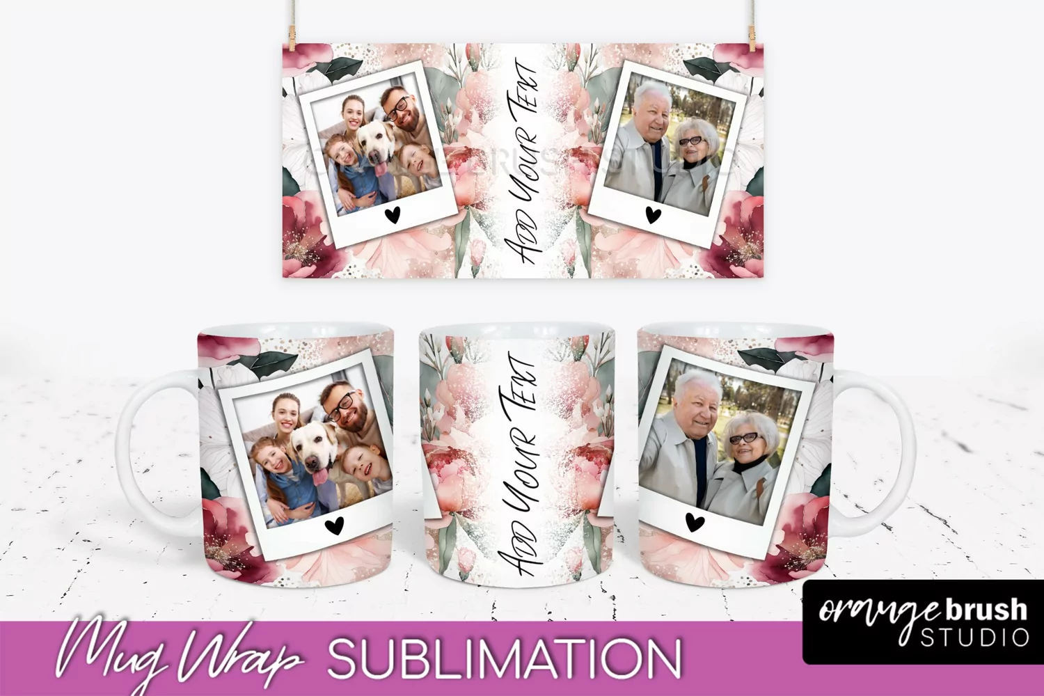Add Your Photo Mug Wrap -Floral Mug Sublimation Design product image 1