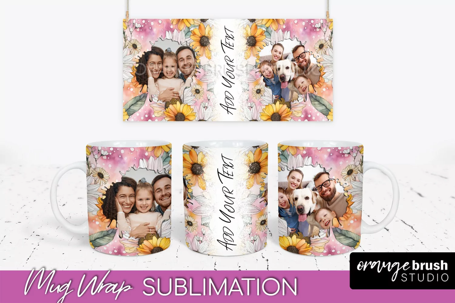 Add Your Photo Mug Wrap -Floral Mug Sublimation Design product image 1