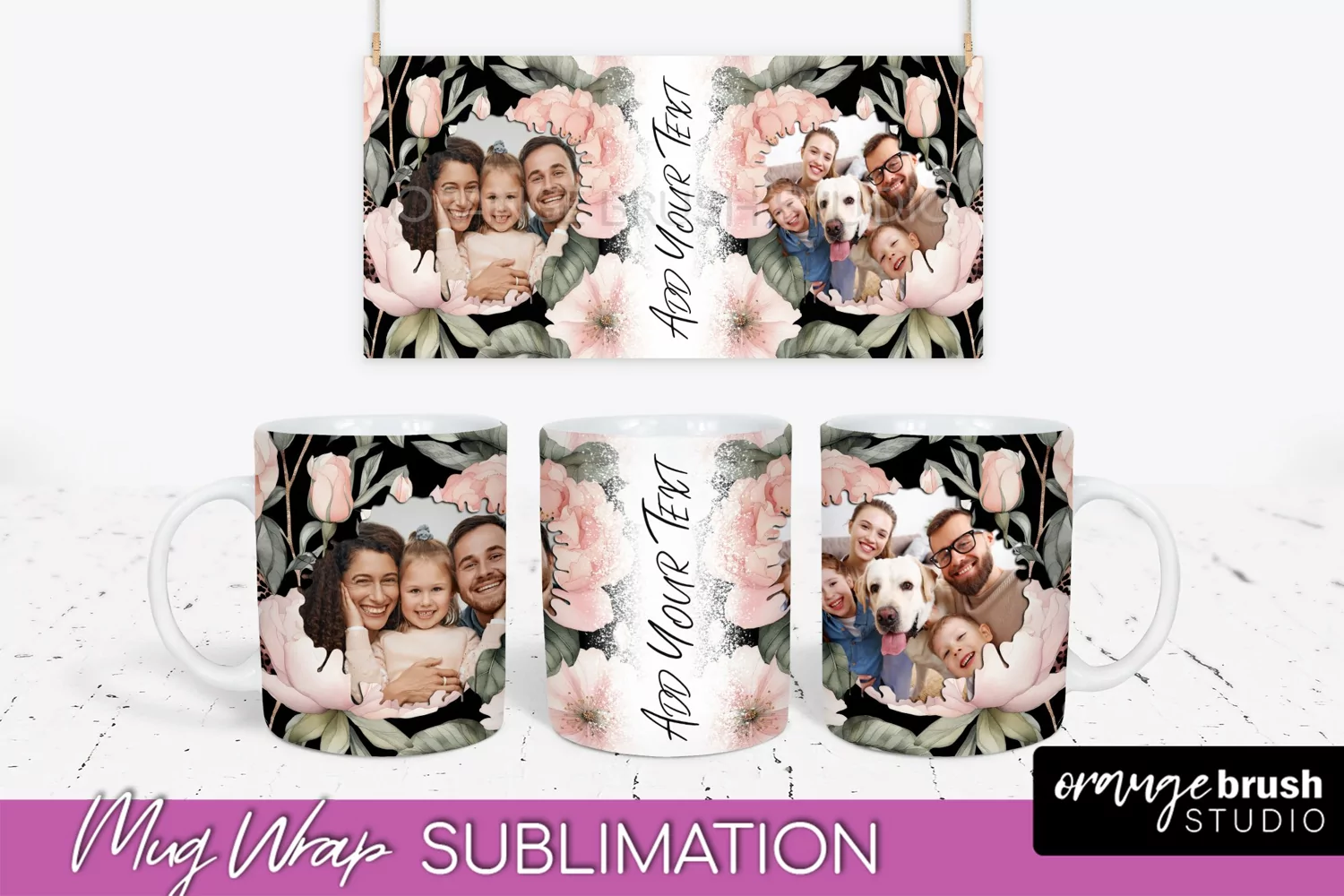 Add Your Photo Mug Wrap -Floral Mug Sublimation Design product image 1