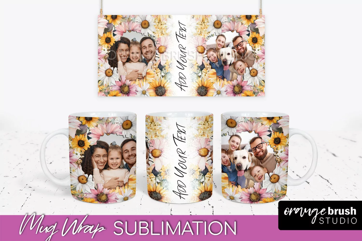 Add Your Photo Mug Wrap -Floral Mug Sublimation Design product image 1