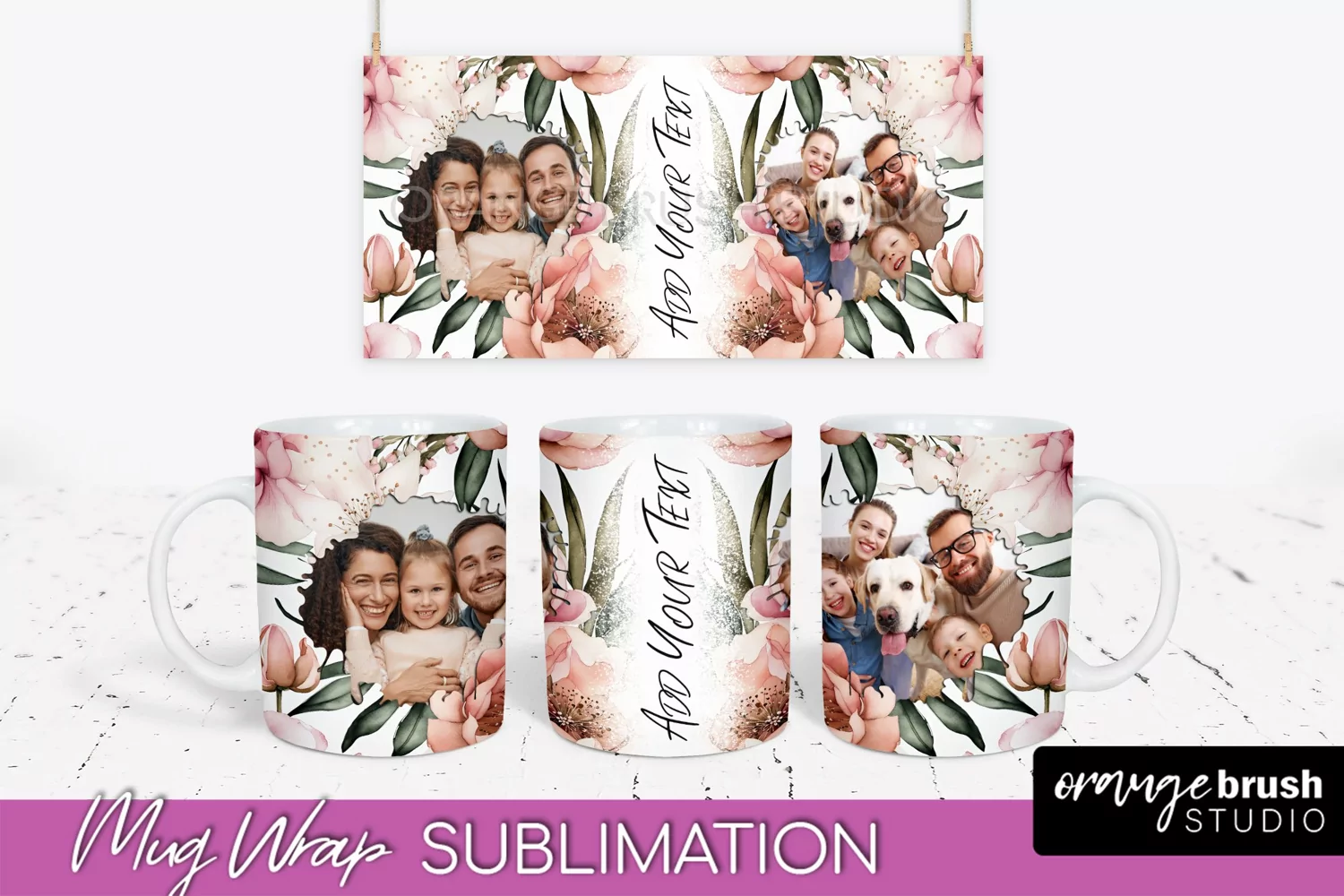 Add Your Photo Mug Wrap -Floral Mug Sublimation Design product image 1