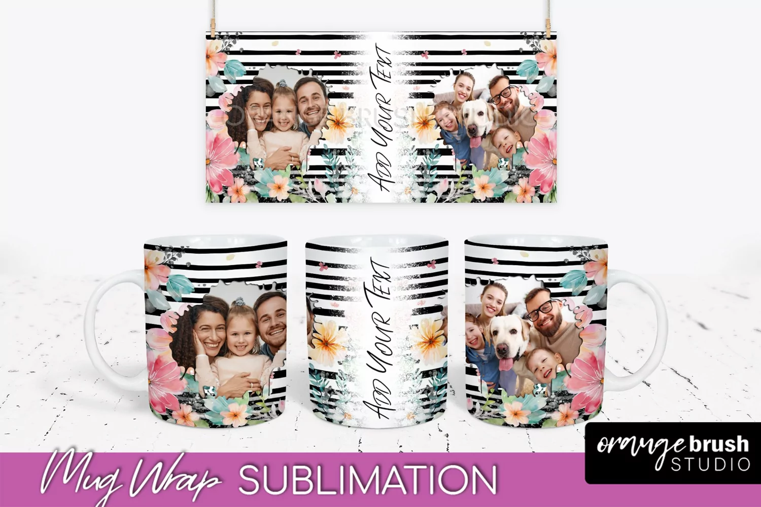 Add Your Photo Mug Wrap -Floral Mug Sublimation Design product image 1