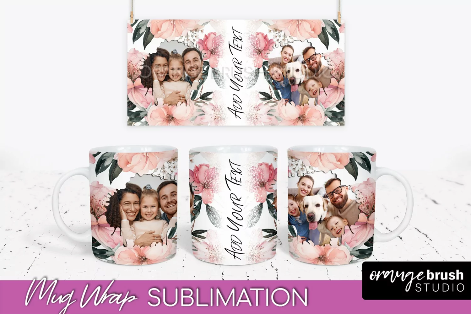 Add Your Photo Mug Wrap -Floral Mug Sublimation Design product image 1