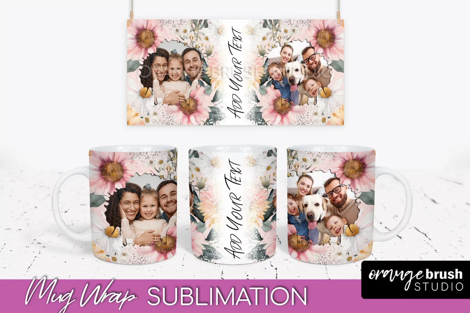 Add Your Photo Mug Wrap -Floral Mug Sublimation Design product image 1