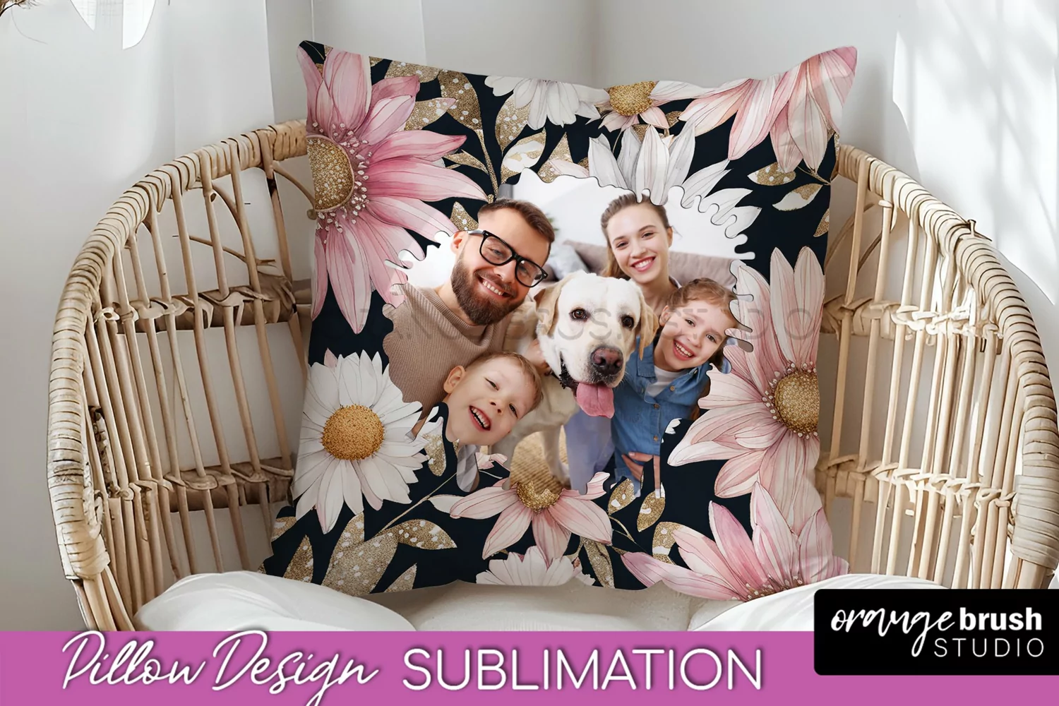 Family Photo Frame Pillow Sublimation - Floral Pillow Cover product image 1