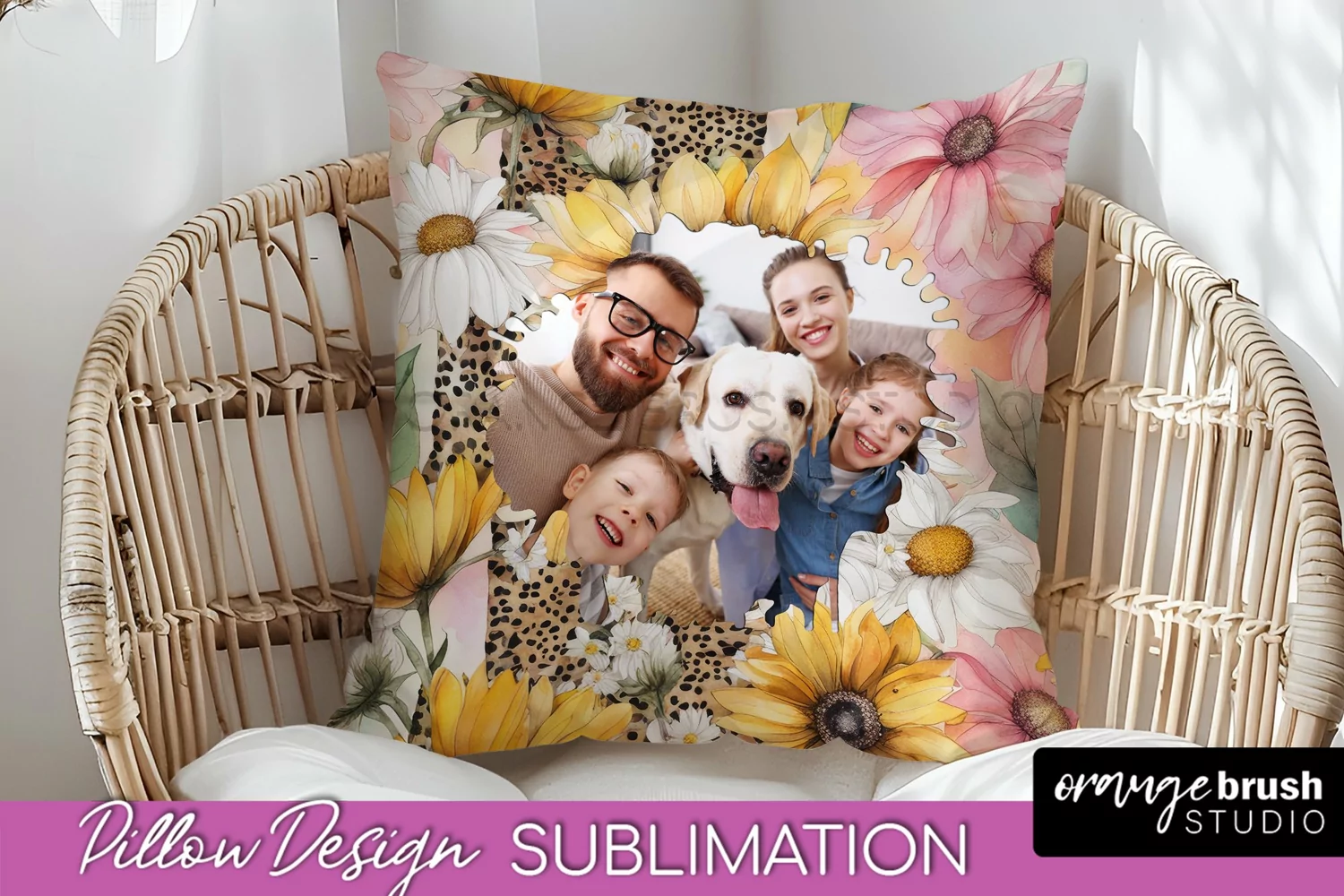 Family Photo Frame Pillow Sublimation - Floral Pillow Cover product image 1