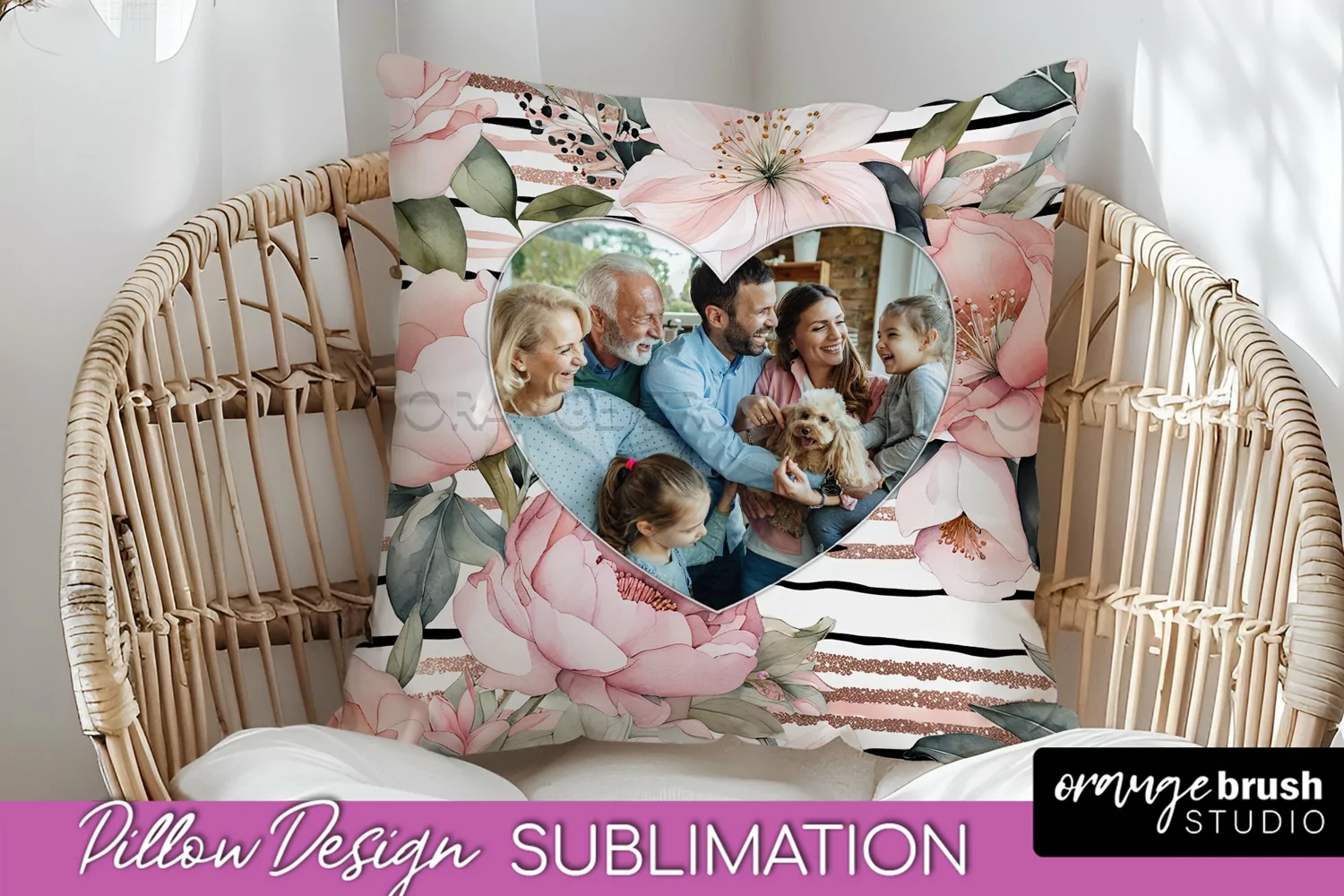 Family Photo Frame Pillow Sublimation - Floral Pillow Cover product image 1