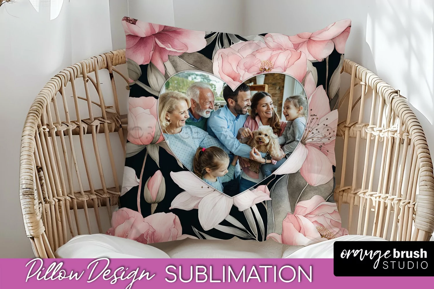 Family Photo Frame Pillow Sublimation - Floral Pillow Cover product image 1