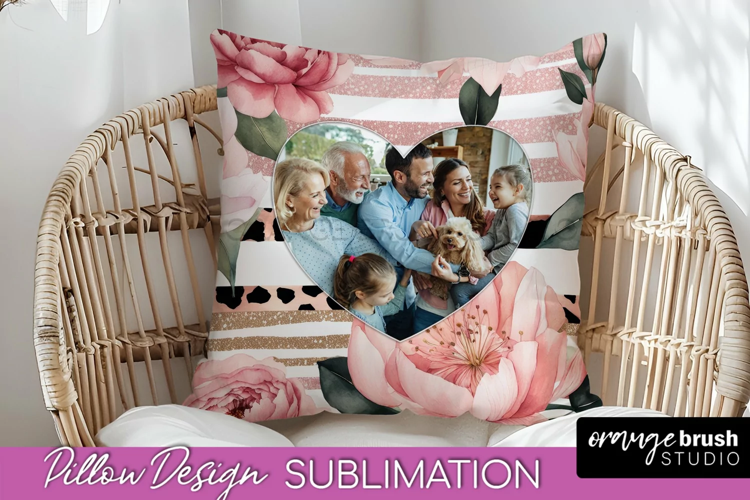 Family Photo Frame Pillow Sublimation - Floral Pillow Cover product image 1