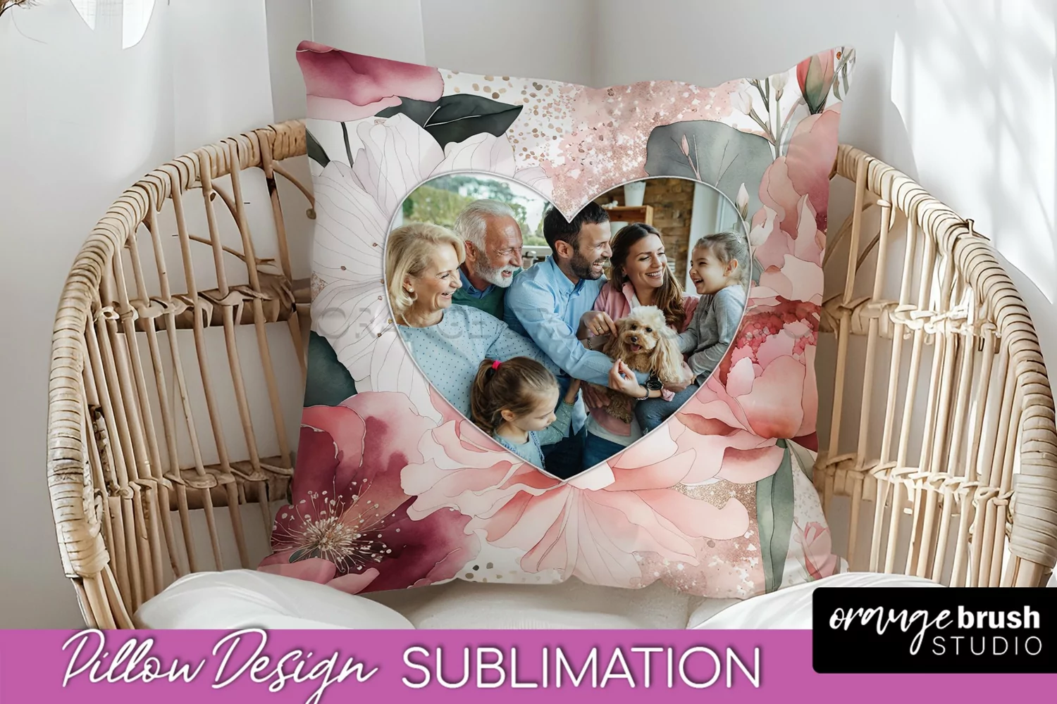Family Photo Frame Pillow Sublimation - Floral Pillow Cover product image 1