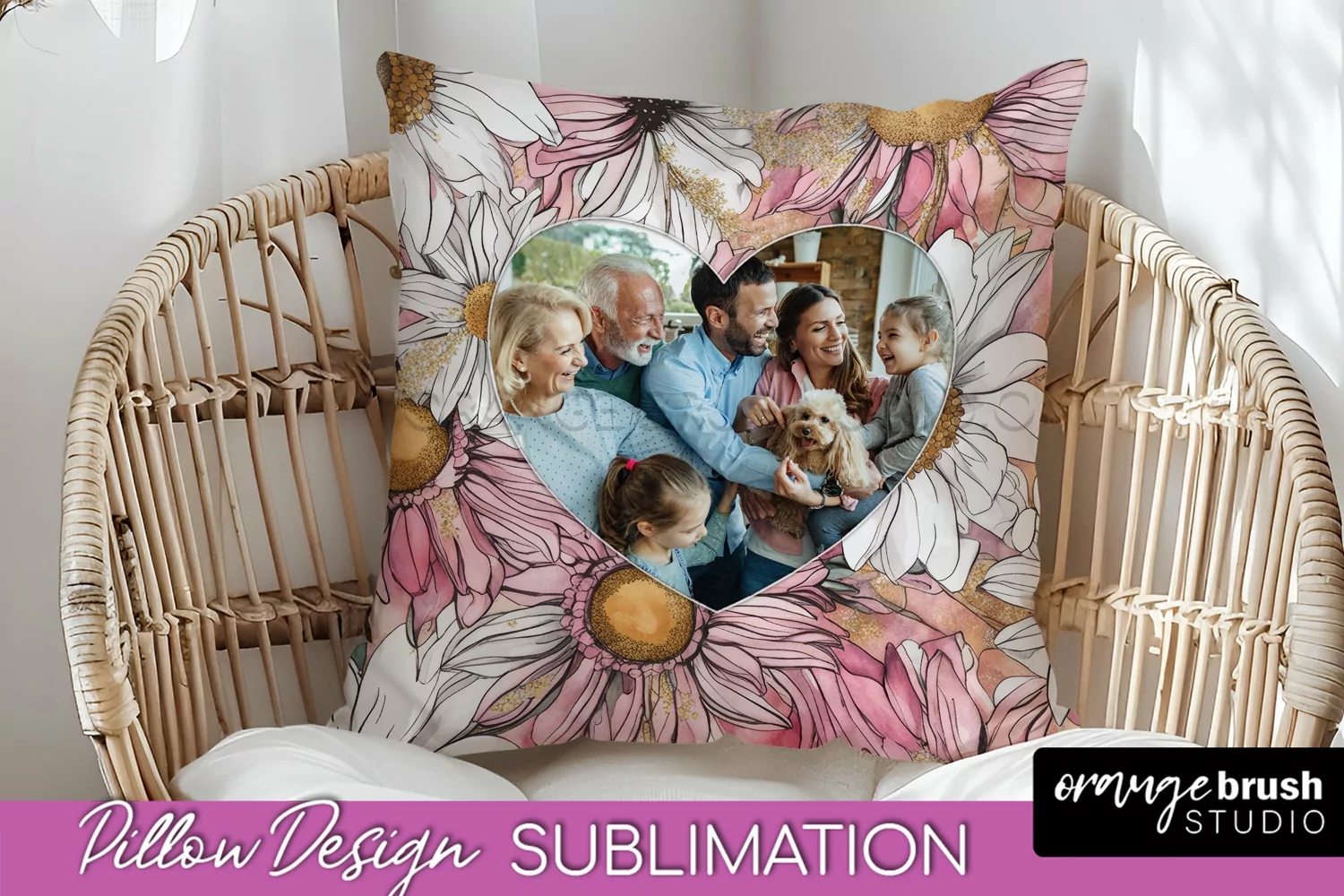 Family Photo Frame Pillow Sublimation - Floral Pillow Cover product image 1