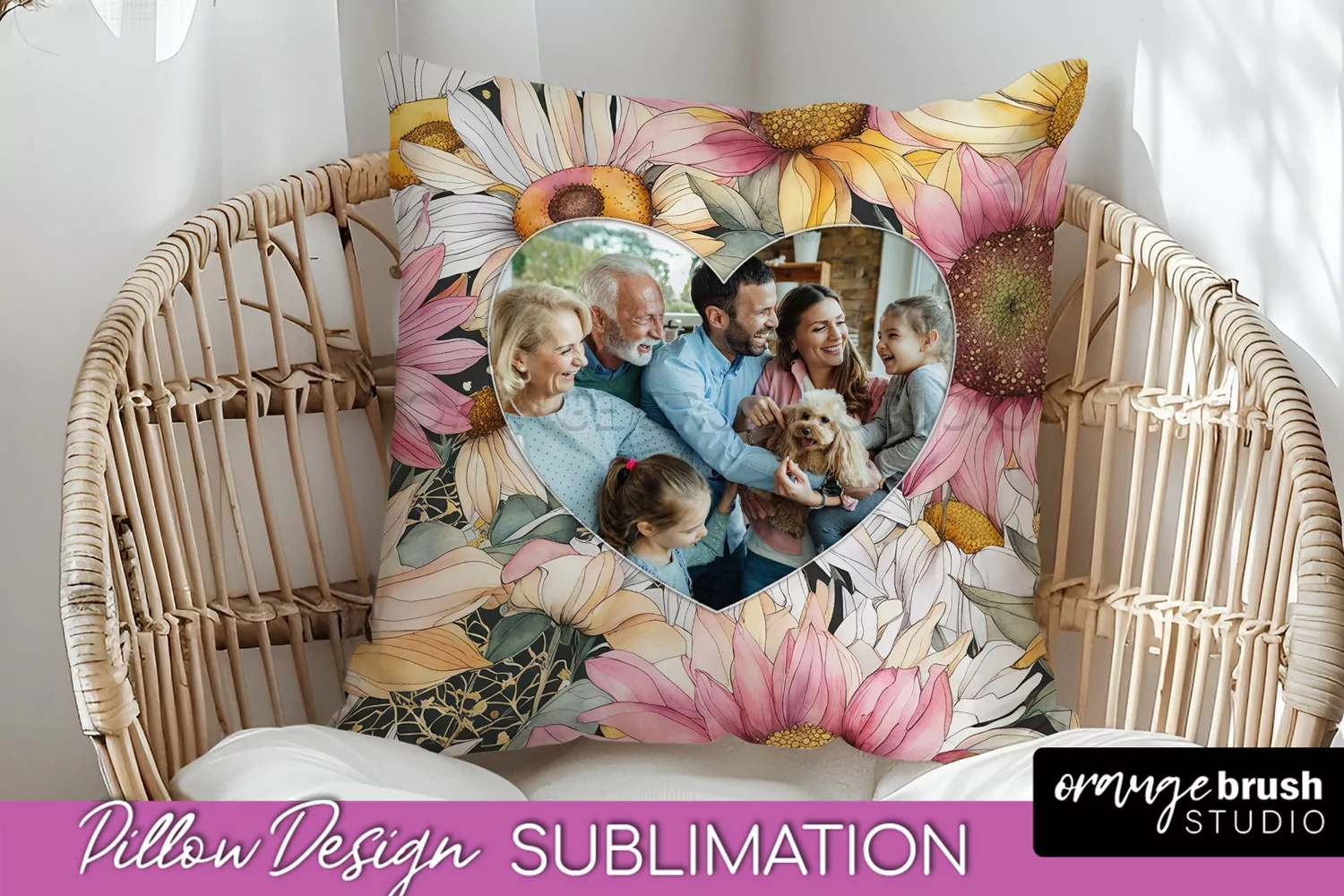 Family Photo Frame Pillow Sublimation - Floral Pillow Cover product image 1