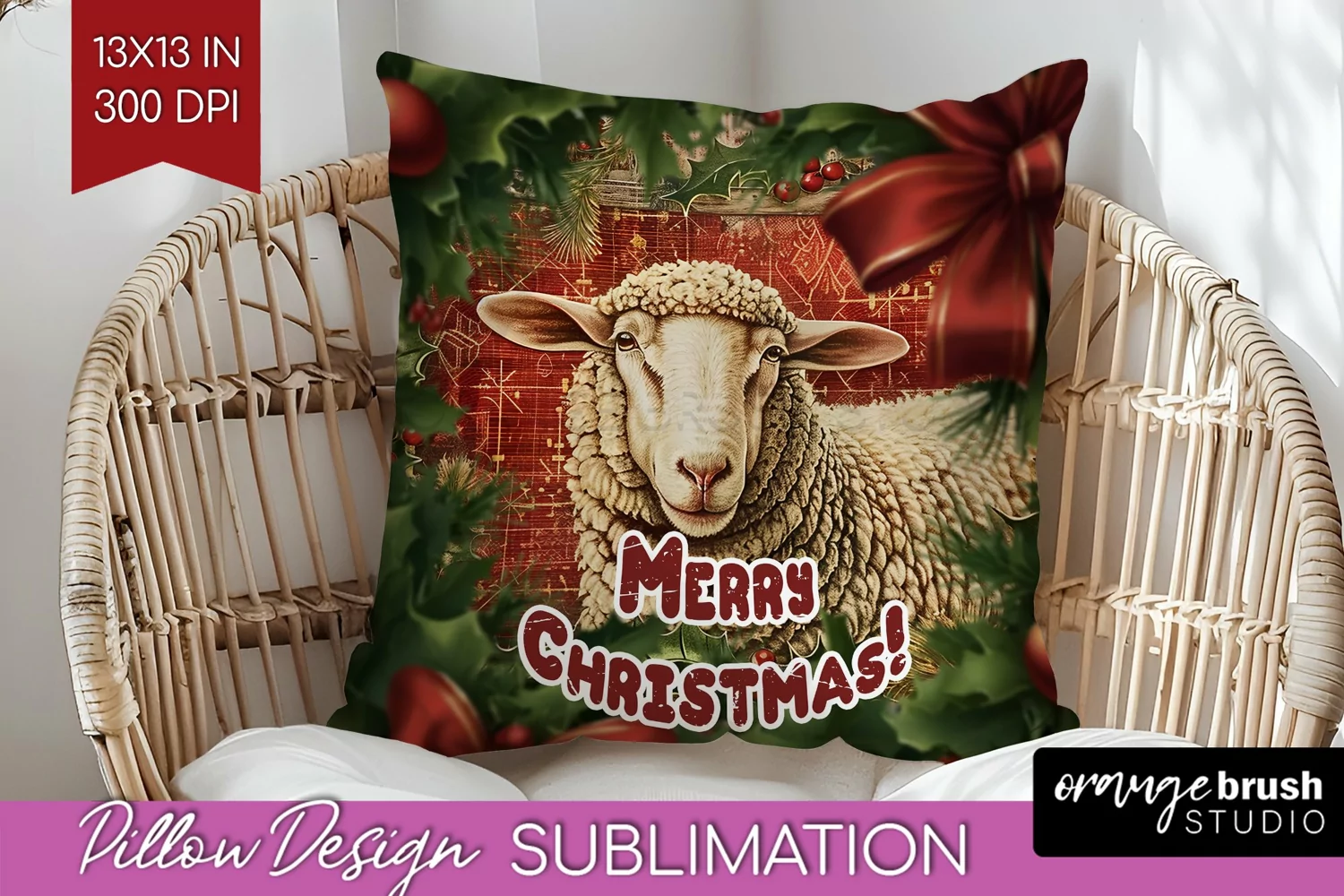 Vintage Christmas Pillow Sublimation - Xmas Pillow Cover PNG product image 1