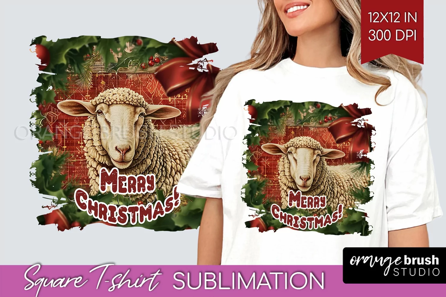Vintage Christmas Sublimation, Xmas Square Tshirt Background product image 1