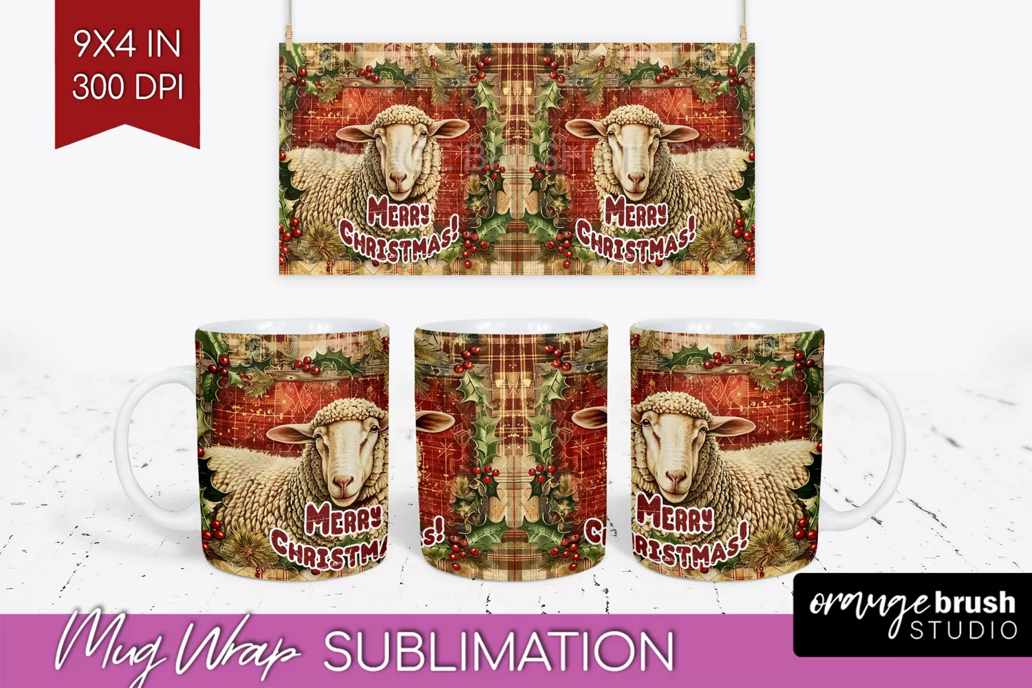 Vintage Christmas Mug Wrap - Retro Xmas 15Oz Mug Sublimation product image 1