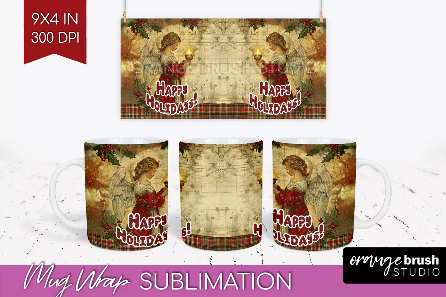 Vintage Christmas Mug Wrap - Retro Xmas 15Oz Mug Sublimation product image 1