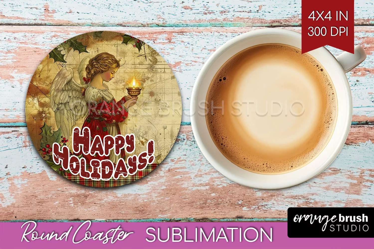 Vintage Christmas Round Coaster - Xmas Coaster Sublimation product image 1