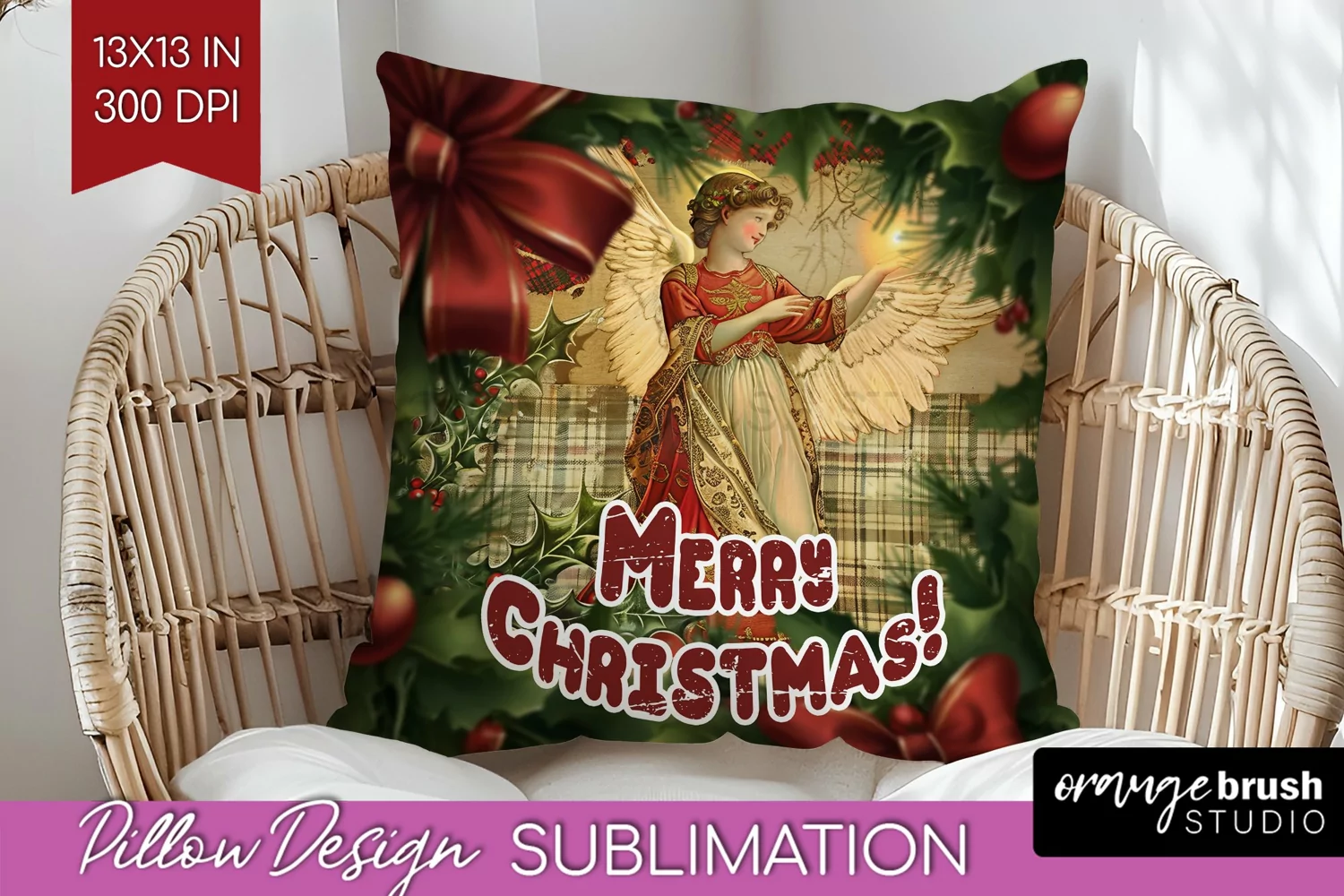 Vintage Christmas Pillow Sublimation - Xmas Pillow Cover PNG product image 1