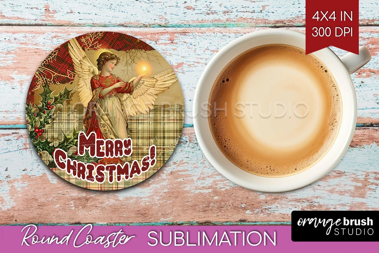 Vintage Christmas Round Coaster - Xmas Coaster Sublimation product image 1