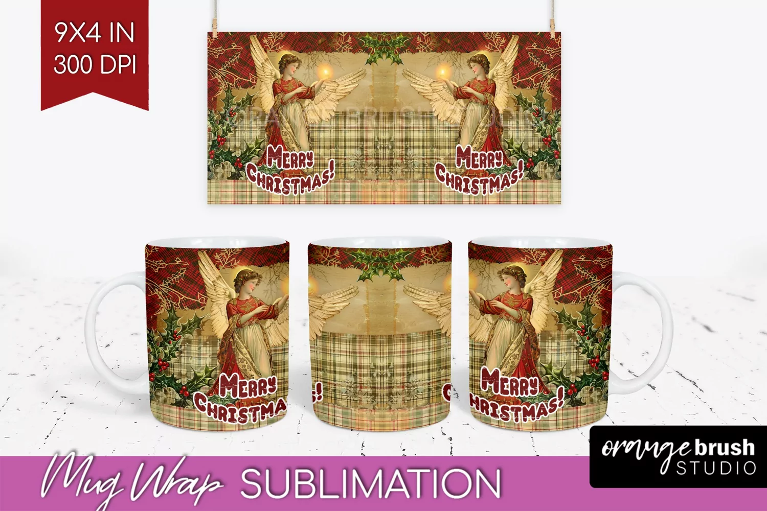 Vintage Christmas Mug Wrap - Retro Xmas 15Oz Mug Sublimation product image 1