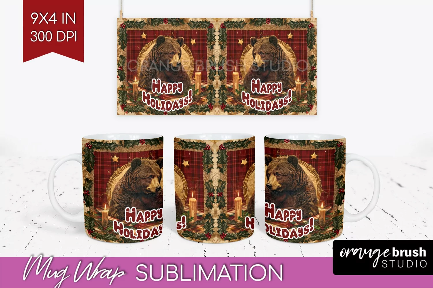 Vintage Christmas Mug Wrap - Retro Xmas 15Oz Mug Sublimation product image 1