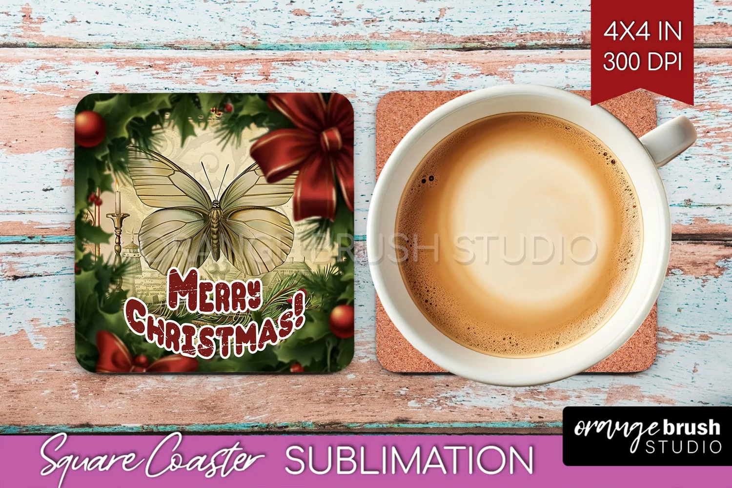 Vintage Christmas Square Coaster - Xmas Coaster Sublimation product image 1